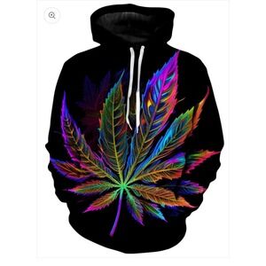 i EDM Blacklight Weed Unisex Hoodie NWT Size‎ Large